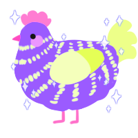 A lilac and apple chicken with a bar pattern