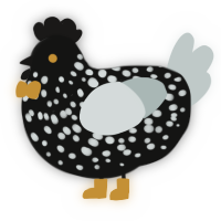 A black and silver chicken with a speckle pattern