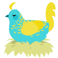 A aqua and yellow chicken with a half-lace pattern