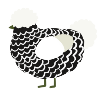 A sable and white chicken with a lace pattern