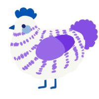 A white and blurple chicken with a bar pattern