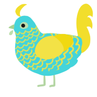 A aqua and yellow chicken with a lace pattern
