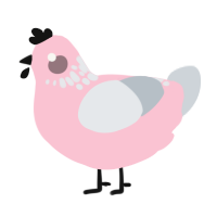 A rose and mist chicken with a neck-speckle pattern