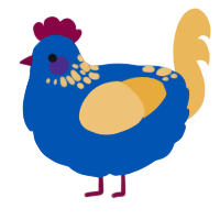 A ultramarine and honey chicken with a neck-speckle pattern