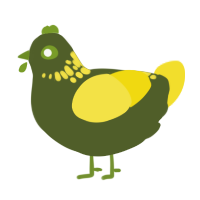 A olive and yellow chicken with a neck-speckle pattern
