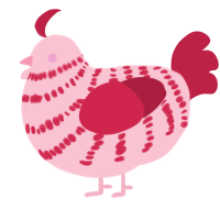 A rose and crimson chicken with a bar pattern