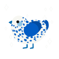 Porcelain, a white and ultramarine chicken with a speckle pattern