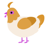 A cream and orange chicken with a head pattern