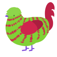 Zim but WORSE, a grass and crimson chicken with a bar pattern