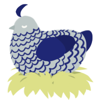 A silver and navy chicken with a lace pattern