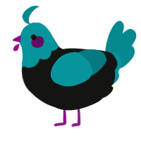 A black and teal chicken with a head pattern