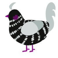 A black and silver chicken with a bar pattern