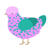 A lavender and turquoise chicken with a speckle pattern