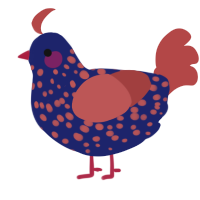 A navy and red chicken with a speckle pattern