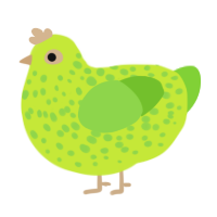 A lime and grass chicken with a speckle pattern
