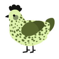 A apple and olive chicken with a speckle pattern
