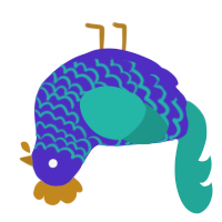 A indigo and turquoise chicken with a lace pattern