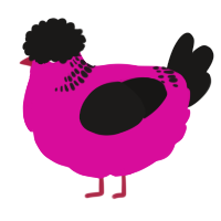 A fuchsia and sable chicken with a neck-band pattern