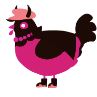 A plum and black chicken with a head pattern