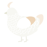 A white and cream chicken with a lace pattern