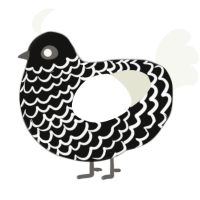 A black and white chicken with a lace pattern