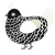 A black and white chicken with a lace pattern