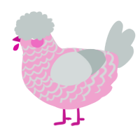 A pink and silver chicken with a lace pattern