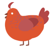 A vermilion and red chicken with a half-lace pattern