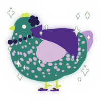 A teal and lilac chicken with a speckle pattern