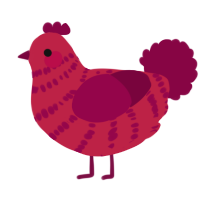 A crimson and maroon chicken with a bar pattern