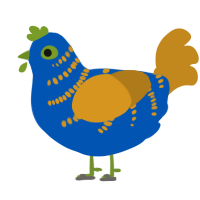 A ultramarine and ochre chicken with a half-bar pattern