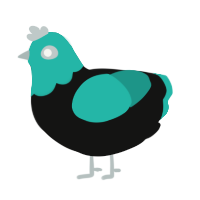 Hatsune freakus, a black and turquoise chicken with a head pattern