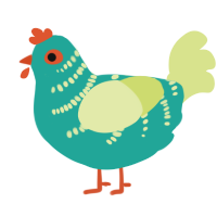 A turquoise and lemon chicken with a half-bar pattern