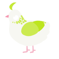 A white and lime chicken with a neck-speckle pattern