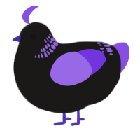 A sable and blurple chicken with a neck-band pattern