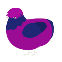 hedgie, a plum and navy chicken with a head pattern