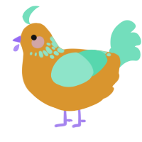 A orange and mint chicken with a neck-speckle pattern