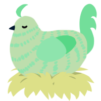 A gluppy and spring chicken with a bar pattern