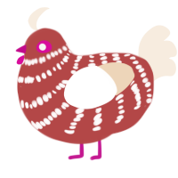 A red and cream chicken with a bar pattern