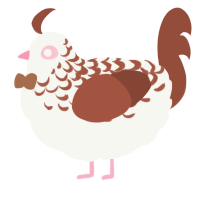 A white and russet chicken with a half-lace pattern