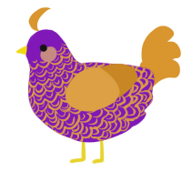 A violet and orange chicken with a double-lace pattern