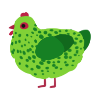 A grass and leaf chicken with a speckle pattern