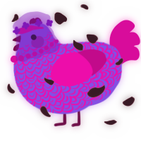 A blurple and fuchsia chicken with a double-lace pattern