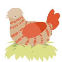 A beige and vermilion chicken with a bar pattern