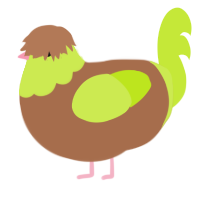 A brown and lime chicken with a head pattern