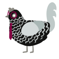 A black and silver chicken with a lace pattern