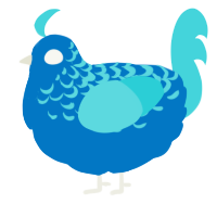 A sapphire and aqua chicken with a half-lace pattern