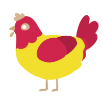 A yellow and crimson chicken with a head pattern