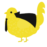 A yellow chicken with a speckle pattern