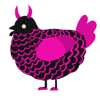 A black and fuchsia chicken with a lace pattern